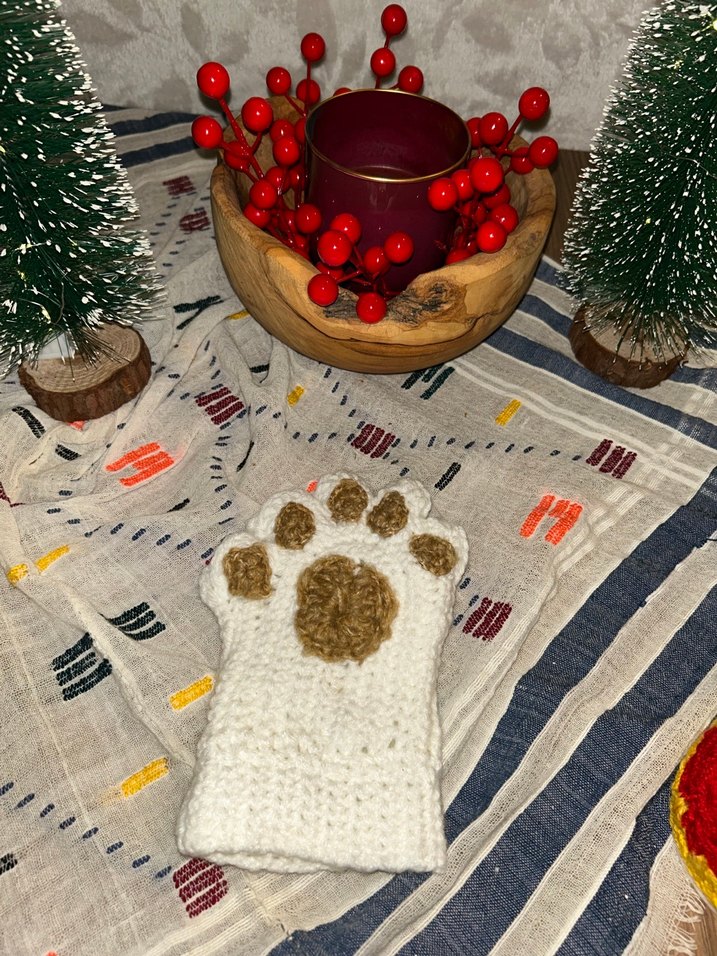 Bohem Örgü Kadın Eldiveni Beyaz - Görsel 3