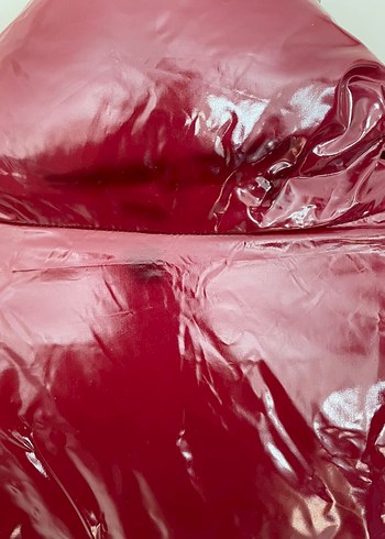 Bordo Parlak Fermuarlı Kadın Mont - Görsel 9