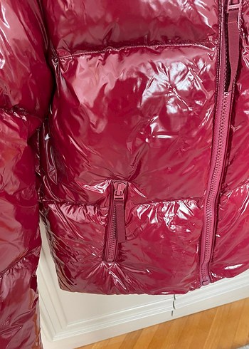 Bordo Parlak Fermuarlı Kadın Mont - Görsel 7