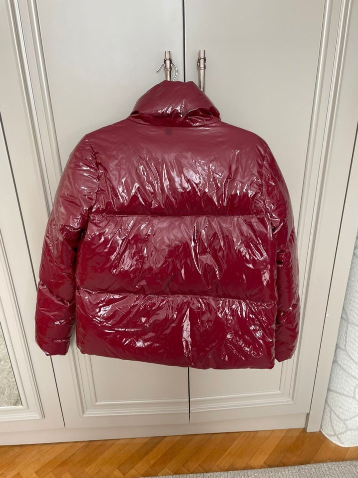 Bordo Parlak Fermuarlı Kadın Mont - Görsel 5