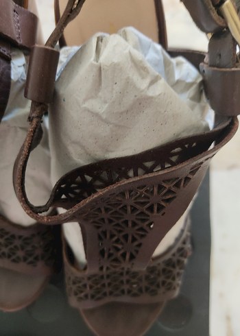 Kahverengi Desenli Deri Dolgu Topuklu Kadın Ayakkabı - Görsel 7