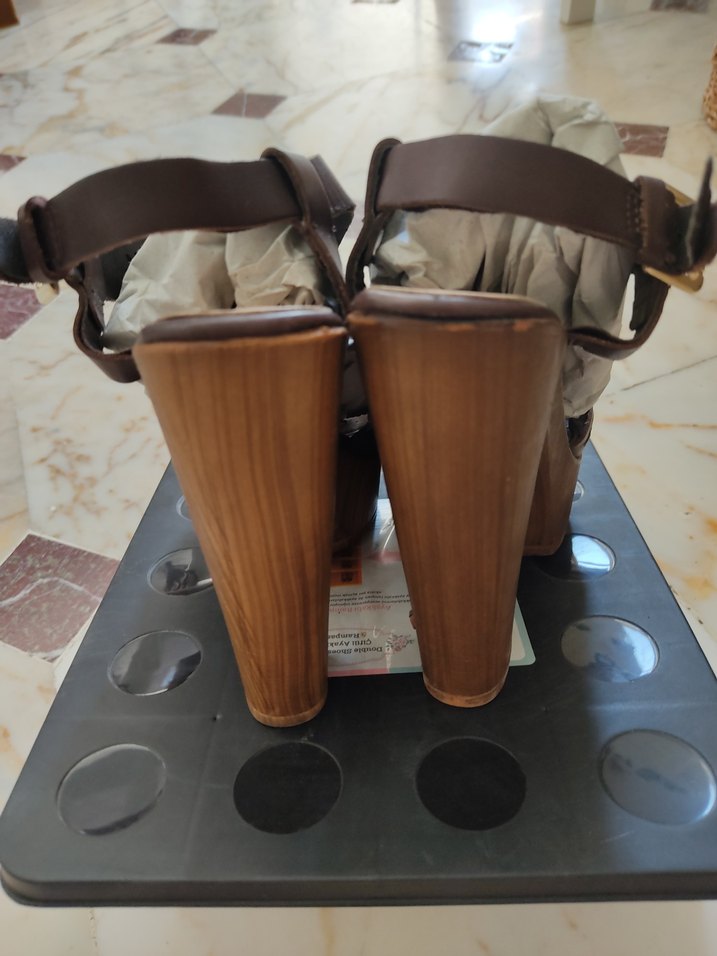 Kahverengi Desenli Deri Dolgu Topuklu Kadın Ayakkabı - Görsel 2