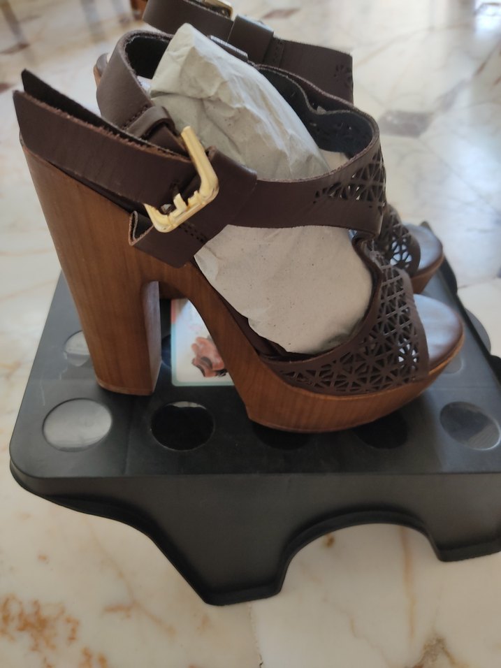 Kahverengi Desenli Deri Dolgu Topuklu Kadın Ayakkabı - Görsel 5