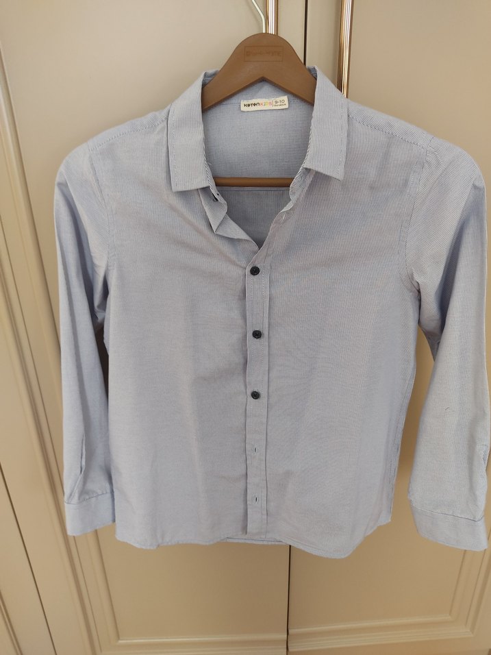 Düğmeli Mavi Pamuklu Erkek Çocuk Gömleği - Görsel 5