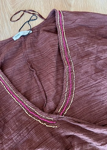 Bordo Nakışlı Bohem Bornoz - Görsel 2