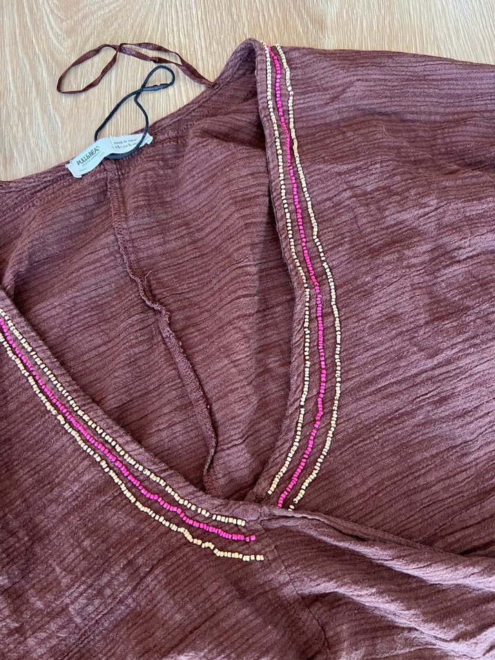 Bordo Nakışlı Bohem Bornoz - Görsel 2