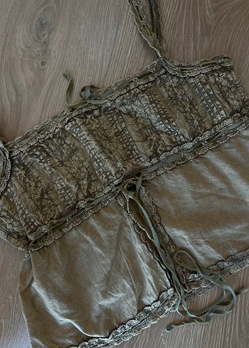 Nakışlı Dantel Detaylı Keten Bustiyer - Görsel 2