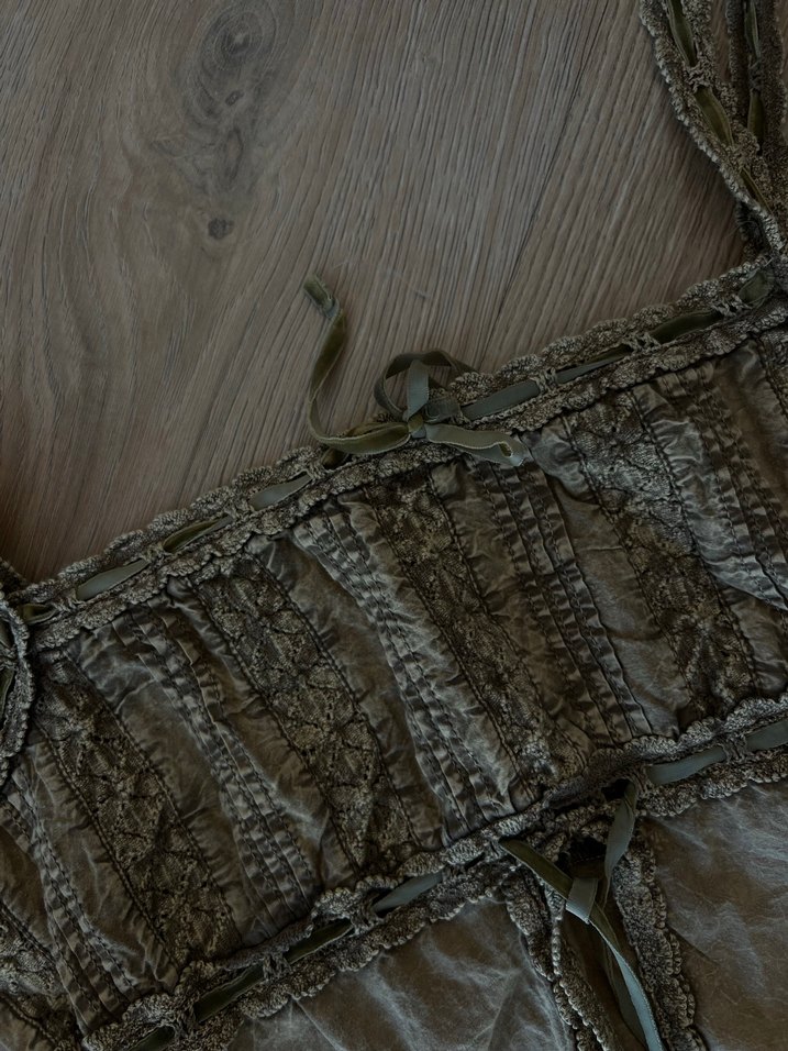 Nakışlı Dantel Detaylı Keten Bustiyer - Görsel 3