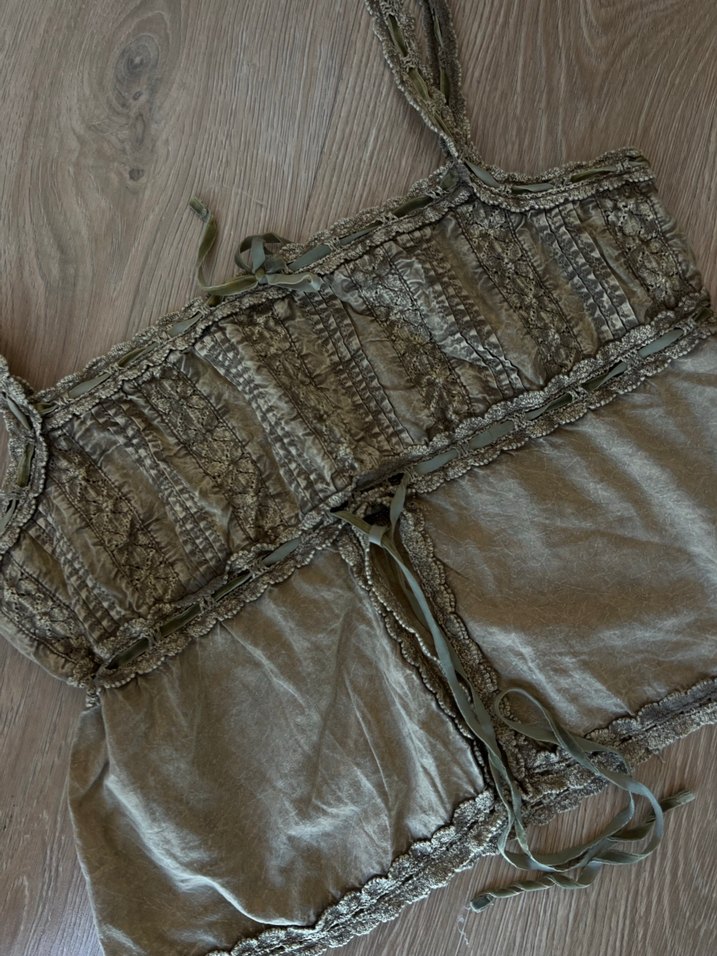 Nakışlı Dantel Detaylı Keten Bustiyer - Görsel 2