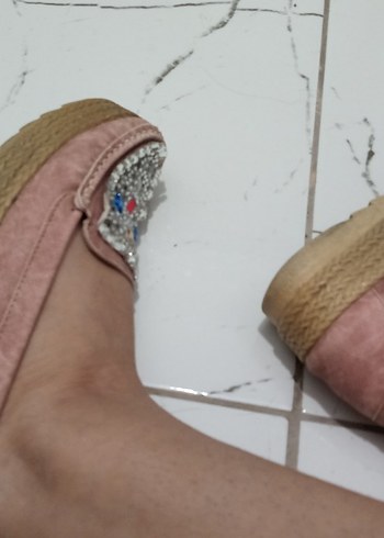 Flo Ayakkabı Pembe Taşlı Kadın Dolgu Topuklu Ayakkabı