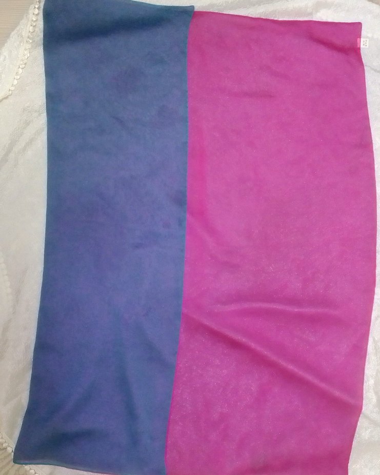 Fuşya pembe ve Mavi Renk %100 Polyester Eşarp - Görsel 2