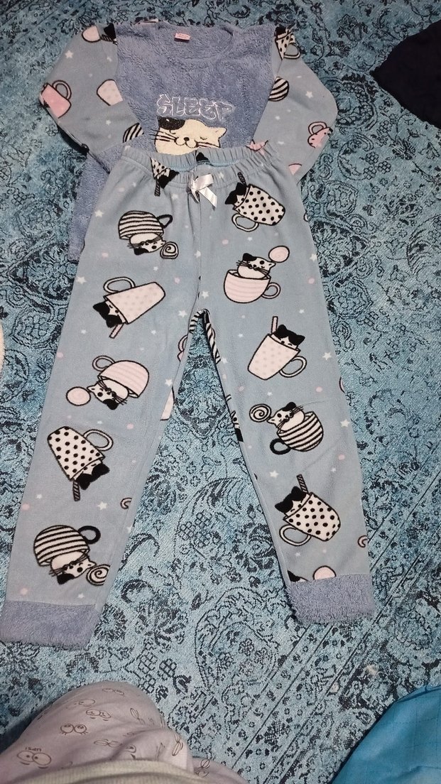 Nakışlı Mavi ve Beyaz Çocuk pijaması( 2 takım fiyatı) - Görsel 3