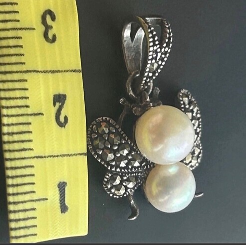 Beden gri Renk 925 Ayar Gümüş incili kolye ucu ve yüzük