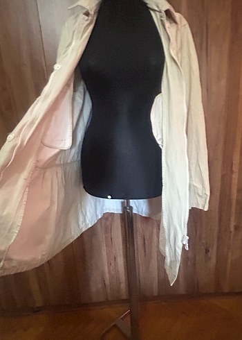 Bej Midi Kadın Yağmurluk Fermuarlı - Görsel 5