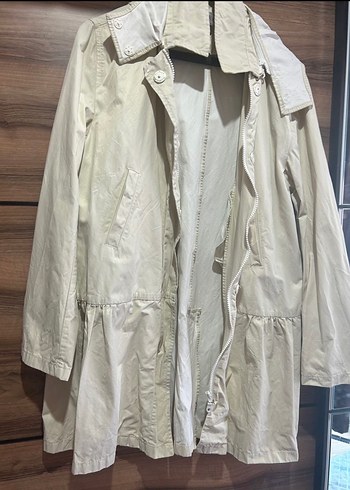 Bej Midi Kadın Yağmurluk Fermuarlı - Görsel 8