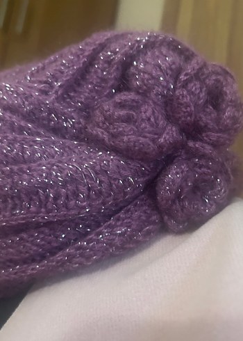 Parlak Mor Örgü Kadın Bere - Görsel 4