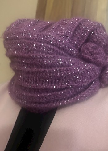 Parlak Mor Örgü Kadın Bere - Görsel 7