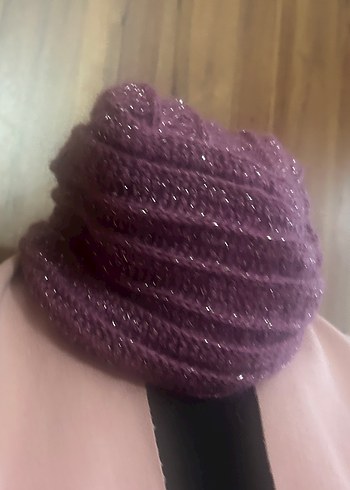 Parlak Mor Örgü Kadın Bere - Görsel 6