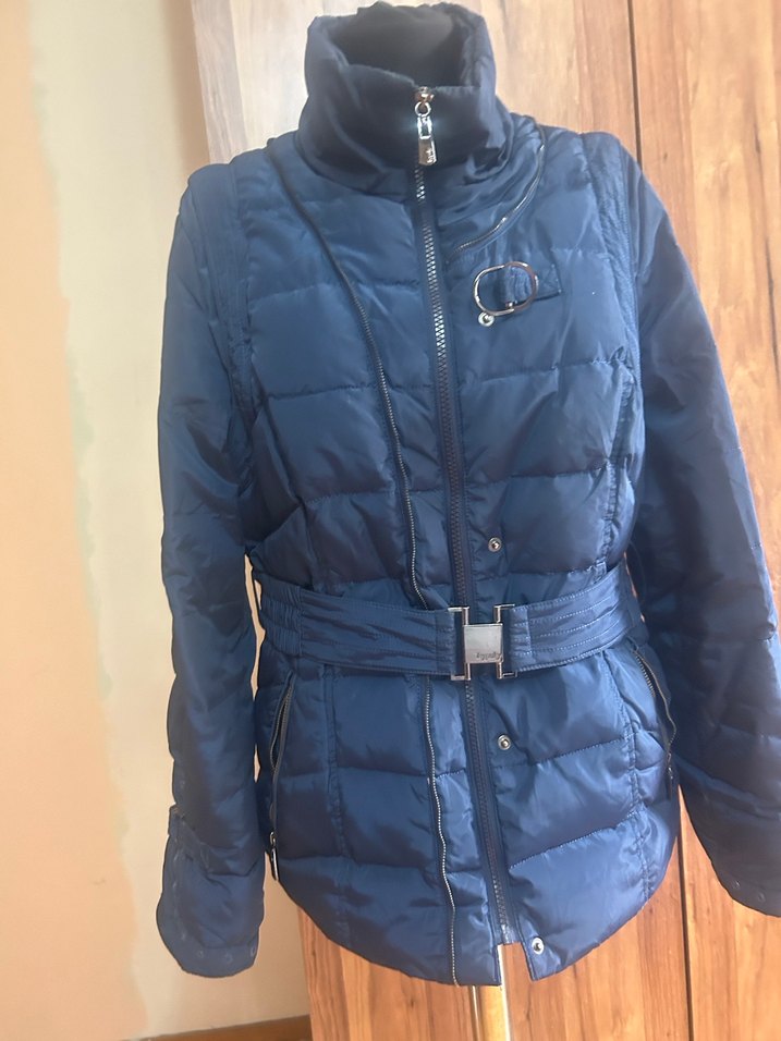 Kemerli Lacivert Kadın Kışlık Çok amaçlı Mont - Görsel 5