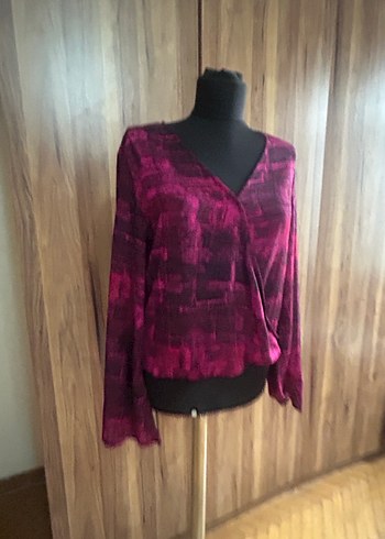 Kadın Pembe Drapeli V Yaka Bluz - Görsel 2