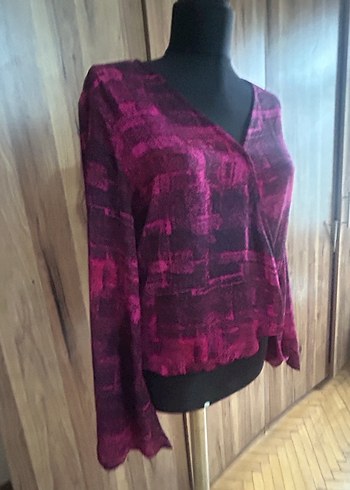 Kadın Pembe Drapeli V Yaka Bluz - Görsel 3