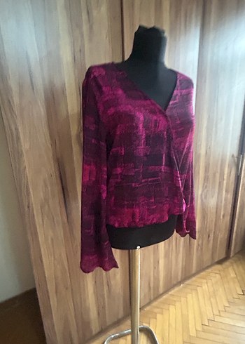 Kadın Pembe Drapeli V Yaka Bluz - Görsel 4