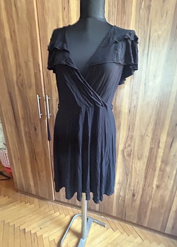 Siyah V Yaka Midi Elbise - Görsel 3