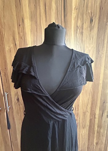 Siyah V Yaka Midi Elbise - Görsel 4