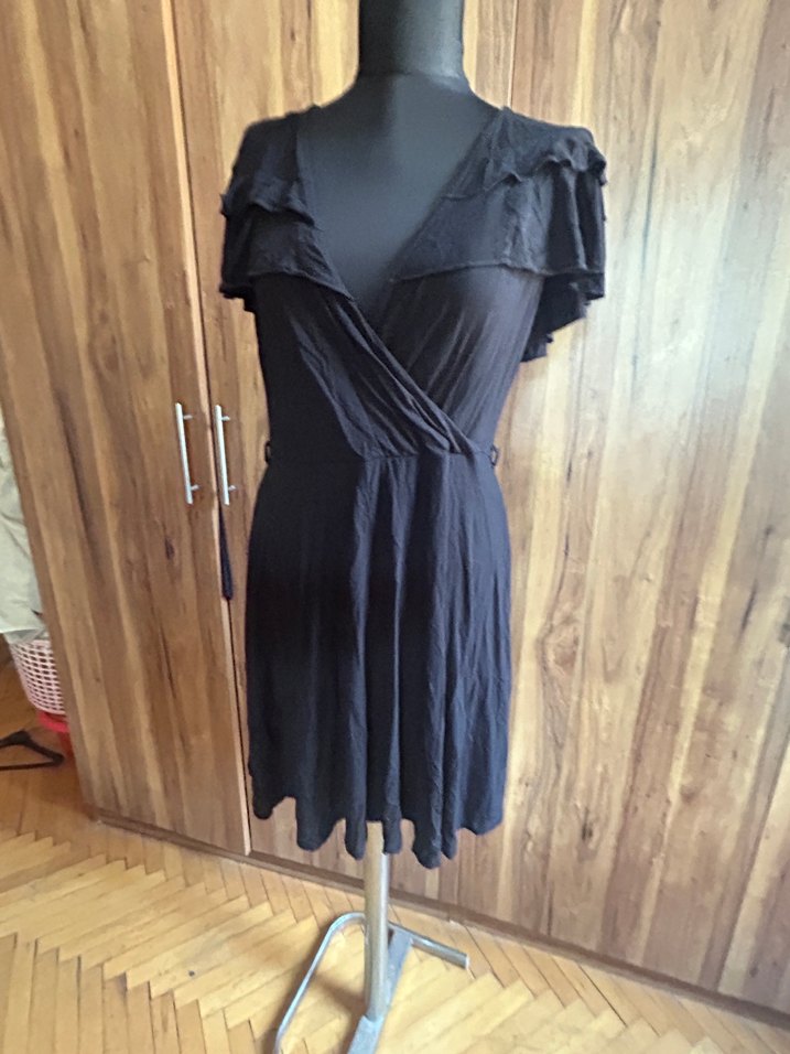 Siyah V Yaka Midi Elbise - Görsel 3