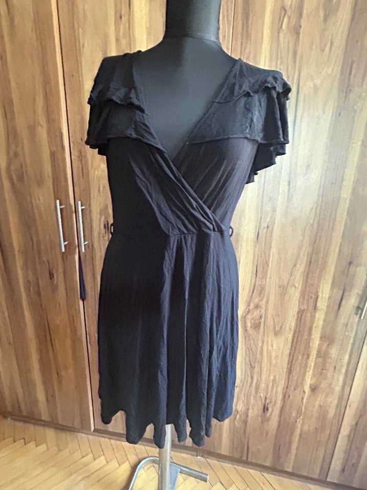 Siyah V Yaka Midi Elbise - Görsel 2