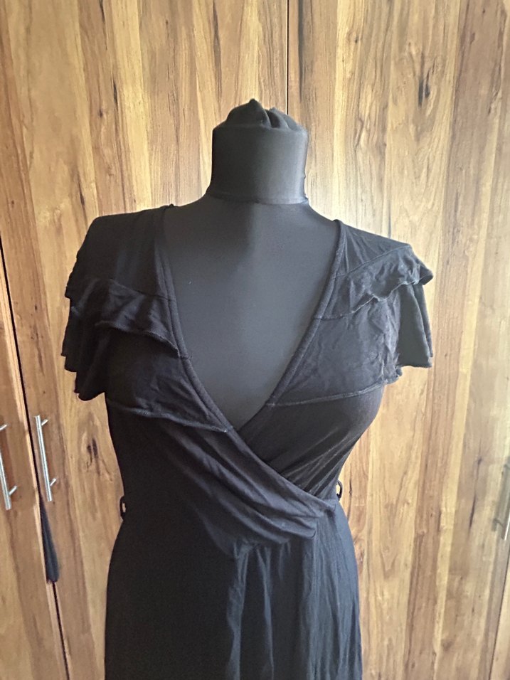 Siyah V Yaka Midi Elbise - Görsel 4