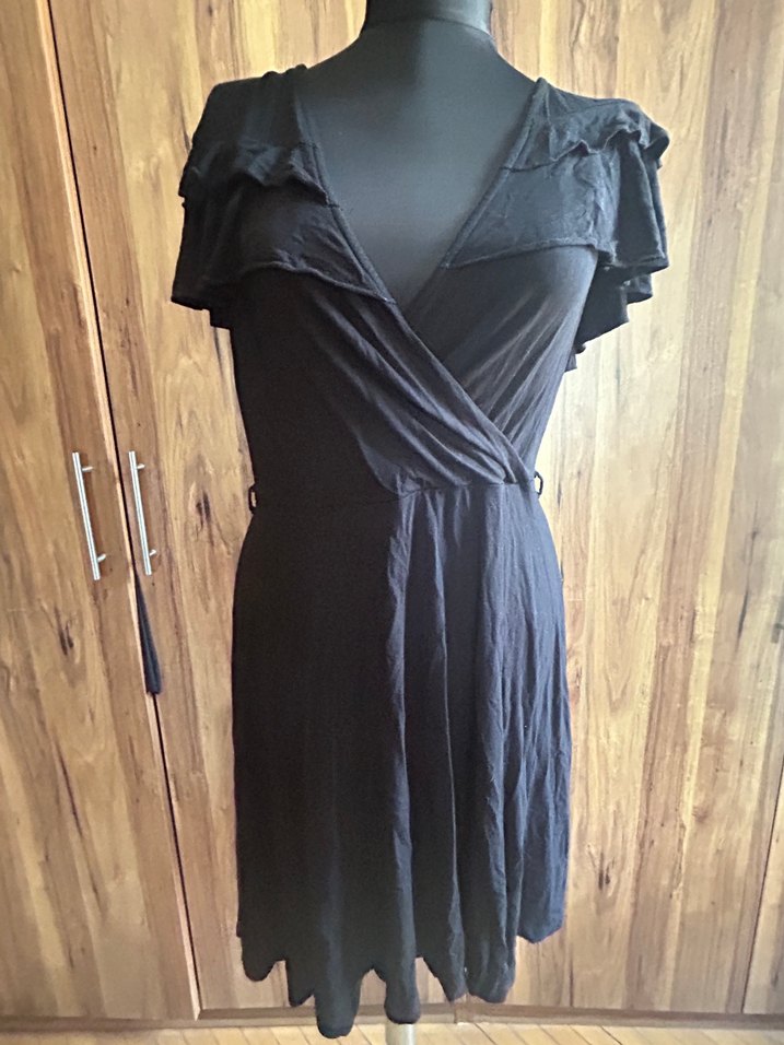 Siyah V Yaka Midi Elbise - Görsel 5