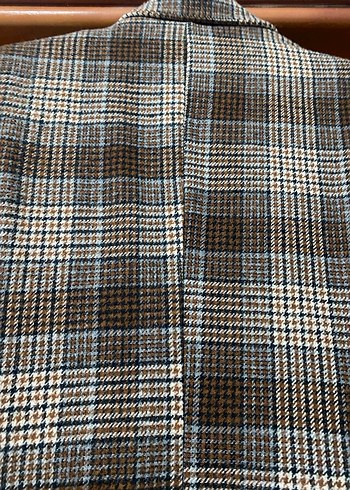 Düğmeli Kahverengi Kareli Kadın Blazer - Görsel 7