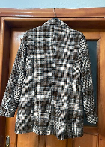 Düğmeli Kahverengi Kareli Kadın Blazer - Görsel 6