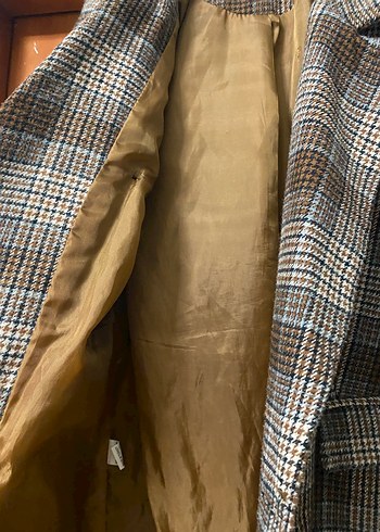 Düğmeli Kahverengi Kareli Kadın Blazer - Görsel 8