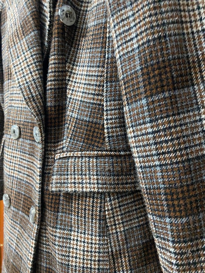 Düğmeli Kahverengi Kareli Kadın Blazer - Görsel 5