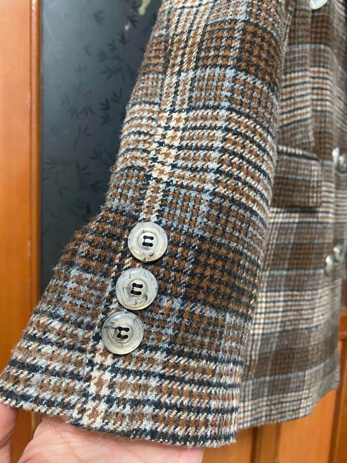 Düğmeli Kahverengi Kareli Kadın Blazer - Görsel 3