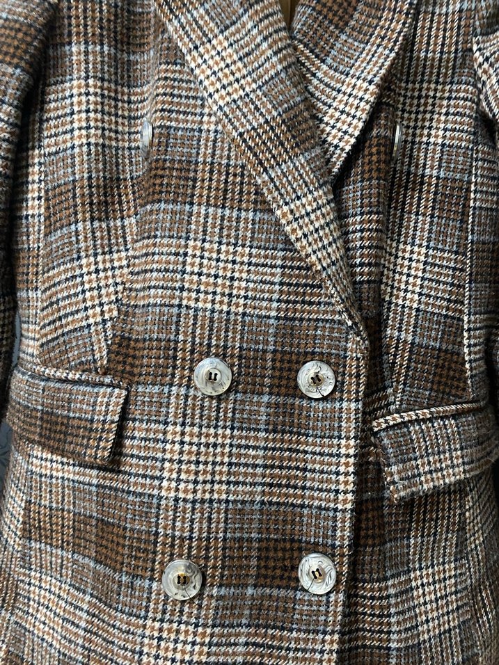 Düğmeli Kahverengi Kareli Kadın Blazer - Görsel 2