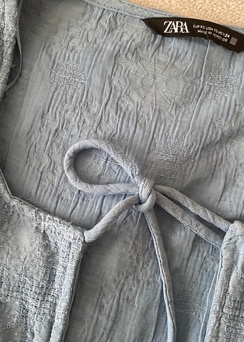 Mavi Keten Bohem Kadın Bluz  ZARA - Görsel 5