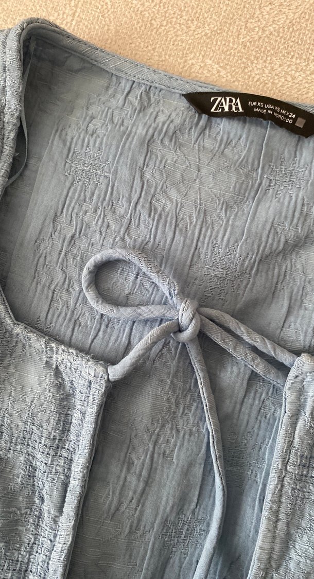 Mavi Keten Bohem Kadın Bluz  ZARA - Görsel 5