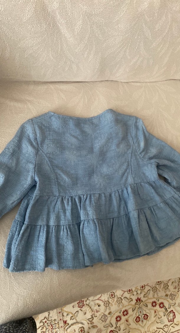 Mavi Keten Bohem Kadın Bluz  ZARA - Görsel 4