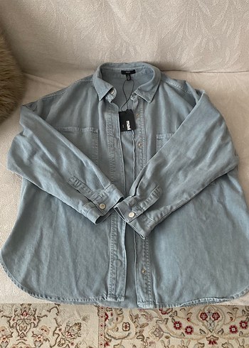 Gri Düğmeli Kadın Denim Ceket BEBE MAVİ - Görsel 2