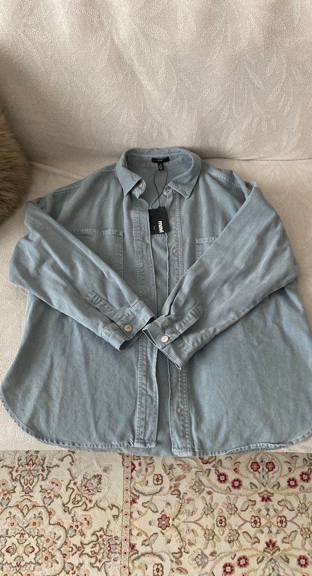 Gri Düğmeli Kadın Denim Ceket BEBE MAVİ - Görsel 2