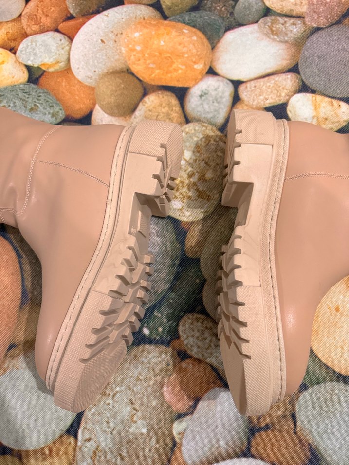 Bej Deri Platform Topuklu Diz Boyu Kadın Çizme sıfır ürn - Görsel 4