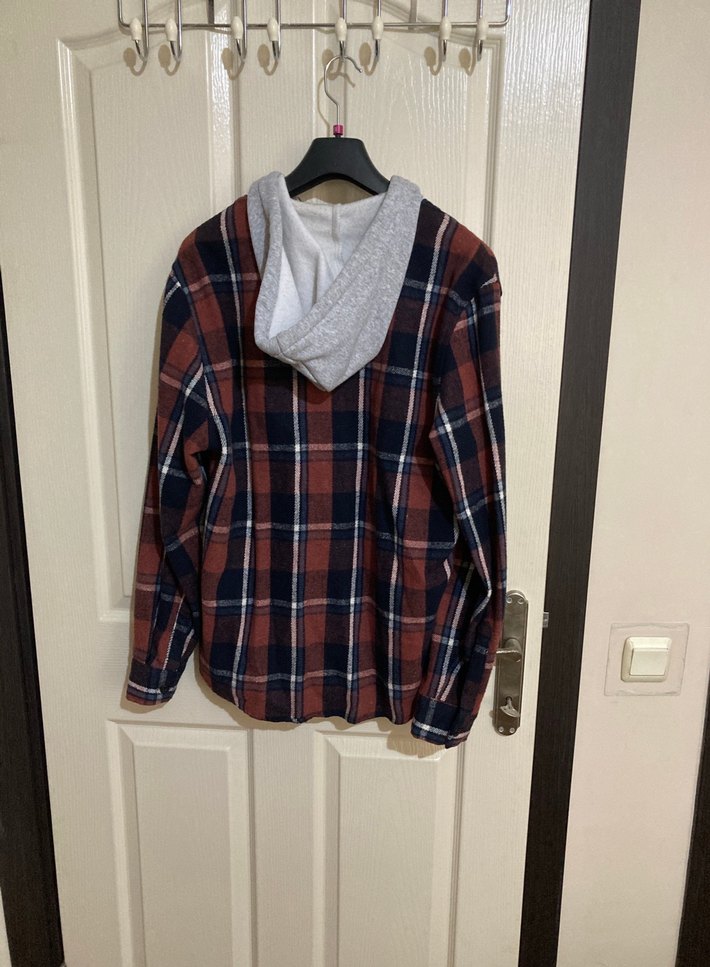 Kahverengi Ekoseli Kapüşonlu Erkek Gömlek - Görsel 2