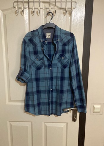 Erkek Mavi Ekose Denim Gömlek - Görsel 5