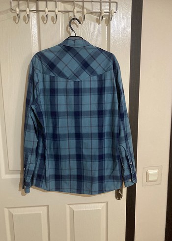 Erkek Mavi Ekose Denim Gömlek - Görsel 2