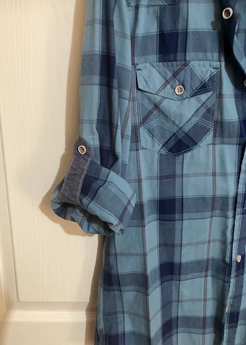 Erkek Mavi Ekose Denim Gömlek - Görsel 4