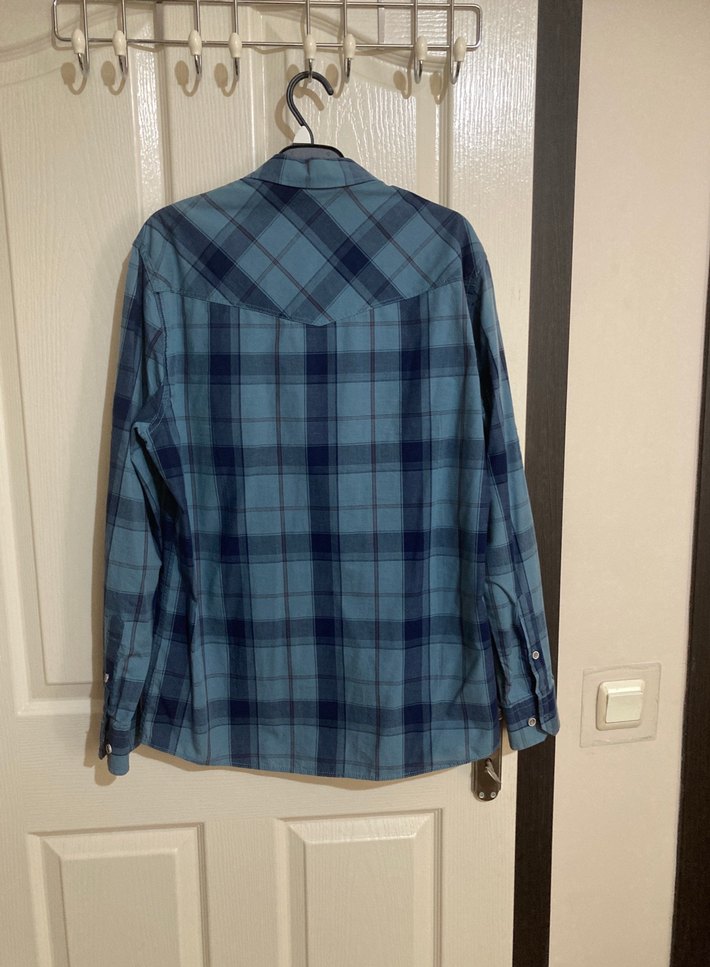 Erkek Mavi Ekose Denim Gömlek - Görsel 2