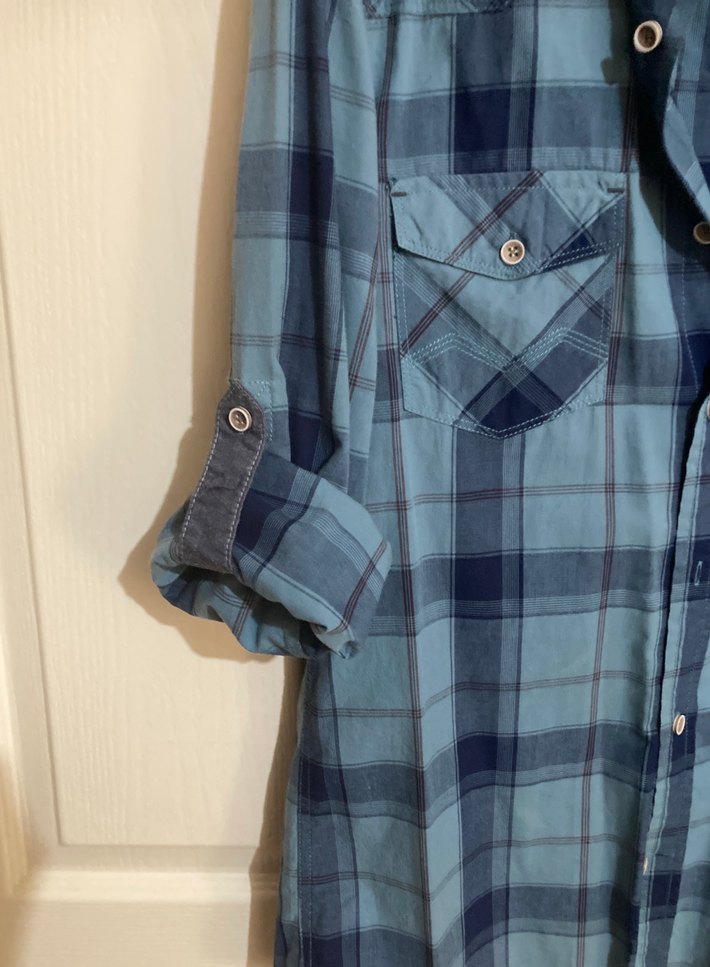 Erkek Mavi Ekose Denim Gömlek - Görsel 4